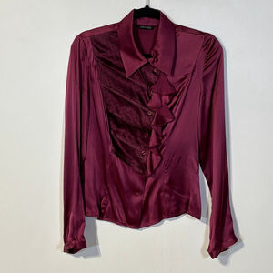 Cara Lotti Red Purple Silk Button Down Shirt Black Lace Women’s French Size 42
